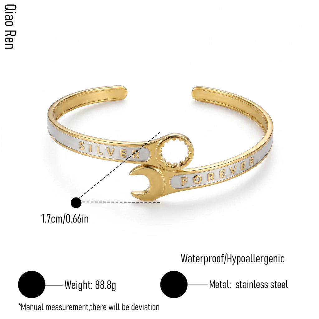 QIAOREN 14120 Stainless Steel Sun Moon Open Cuff Bracelet Gold Waterproof Couple Jewelry OEM ODM