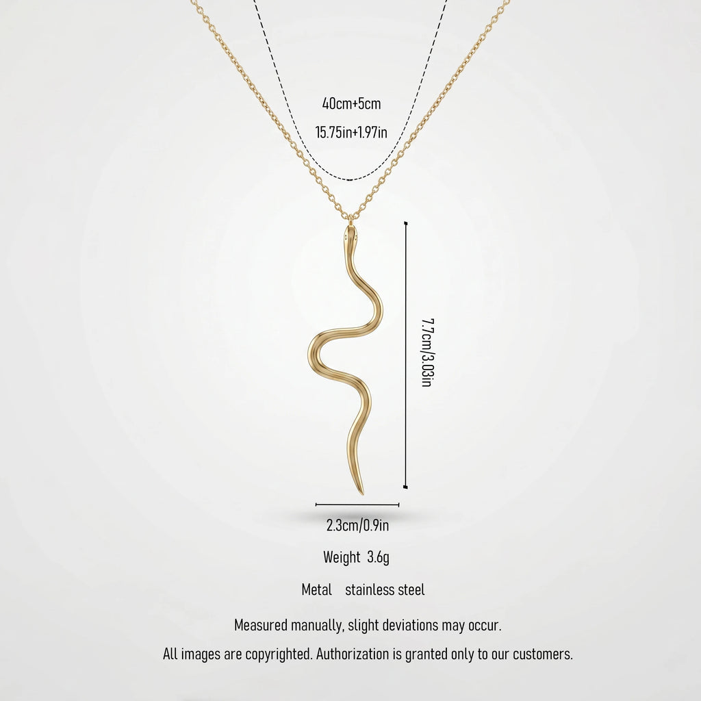 QIAOREN 11241 Delicate Edgy Snake Pendant Necklace 18K Gold Plated Stainless Steel Everyday Wear Jewelry for Women