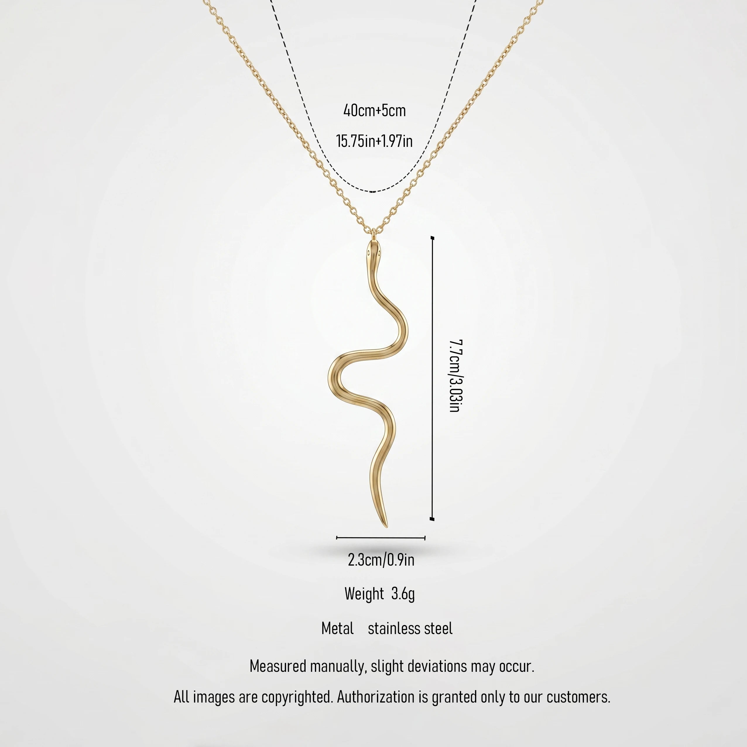 QIAOREN 11241 Delicate Edgy Snake Pendant Necklace 18K Gold Plated Stainless Steel Everyday Wear Jewelry for Women