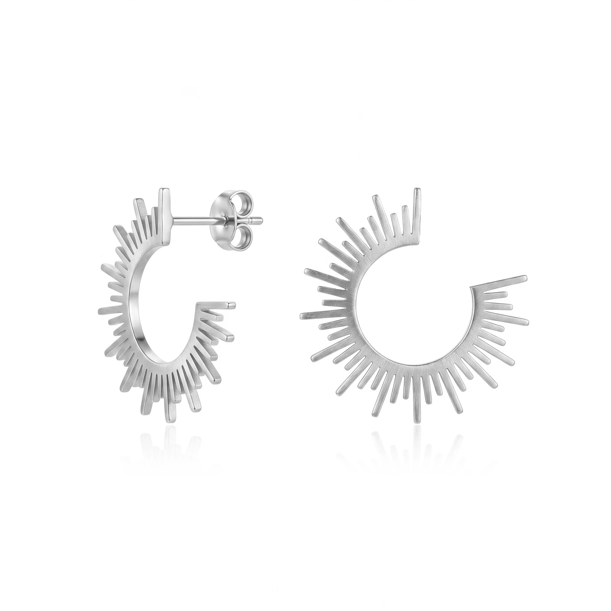 QIAOREN 10837 Adjustable Stainless Steel Sunburst Earrings Gold Plated Minimalist Boho Design