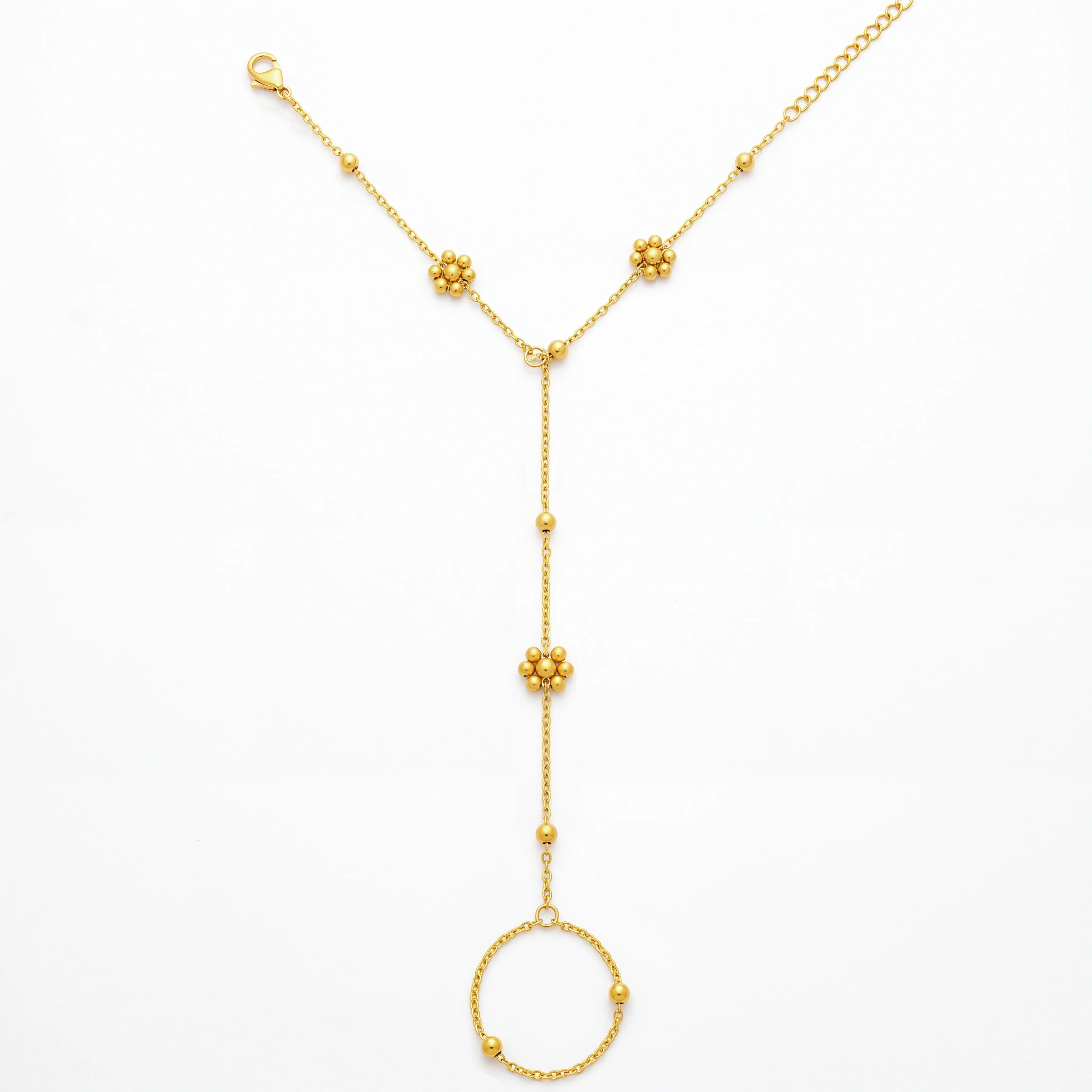 QIAOREN 10765 Gold Bead Flower Stainless Steel Hand Chain Bracelet  Slave Ring Bracelet for Women Party