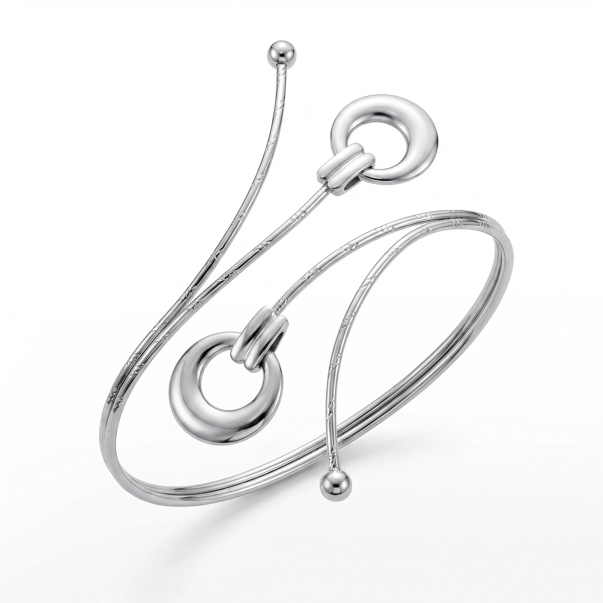 QIAOREN 12826 Premium Artistic Multi Wrap Armlet Unique Silver Geometric Bangle Adjustable Upper Arm Bracelet Wholesale Supplier