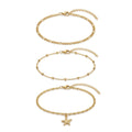 QIAOREN 11517 Summer Beach Starfish Layered Anklet Set Stainless Steel Waterproof Vacation Foot Jewelry