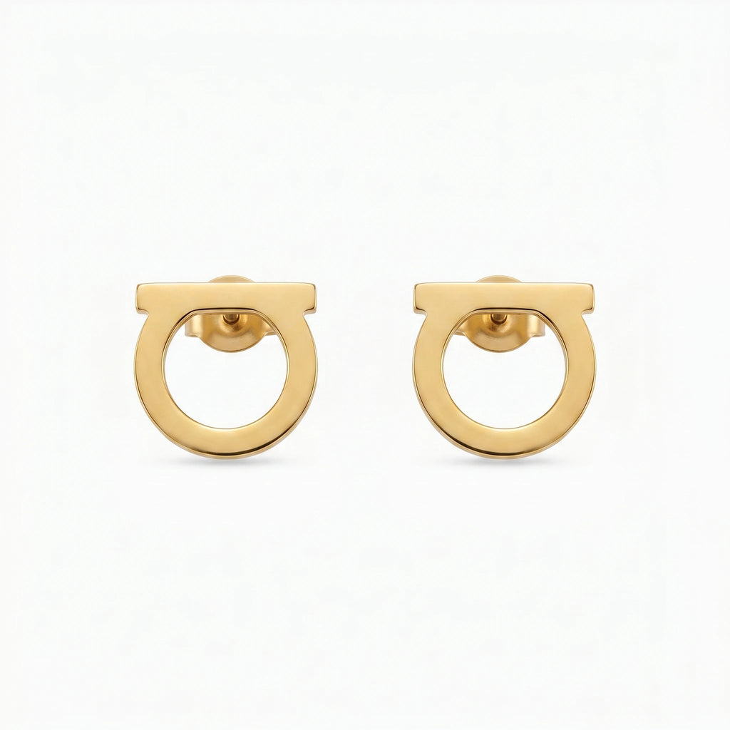 QIAOREN 10637 Anti Tarnish Stainless Steel D Shape Stud Earrings Gold Plated for Women
