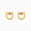 QIAOREN 10637 Anti Tarnish Stainless Steel D Shape Stud Earrings Gold Plated for Women