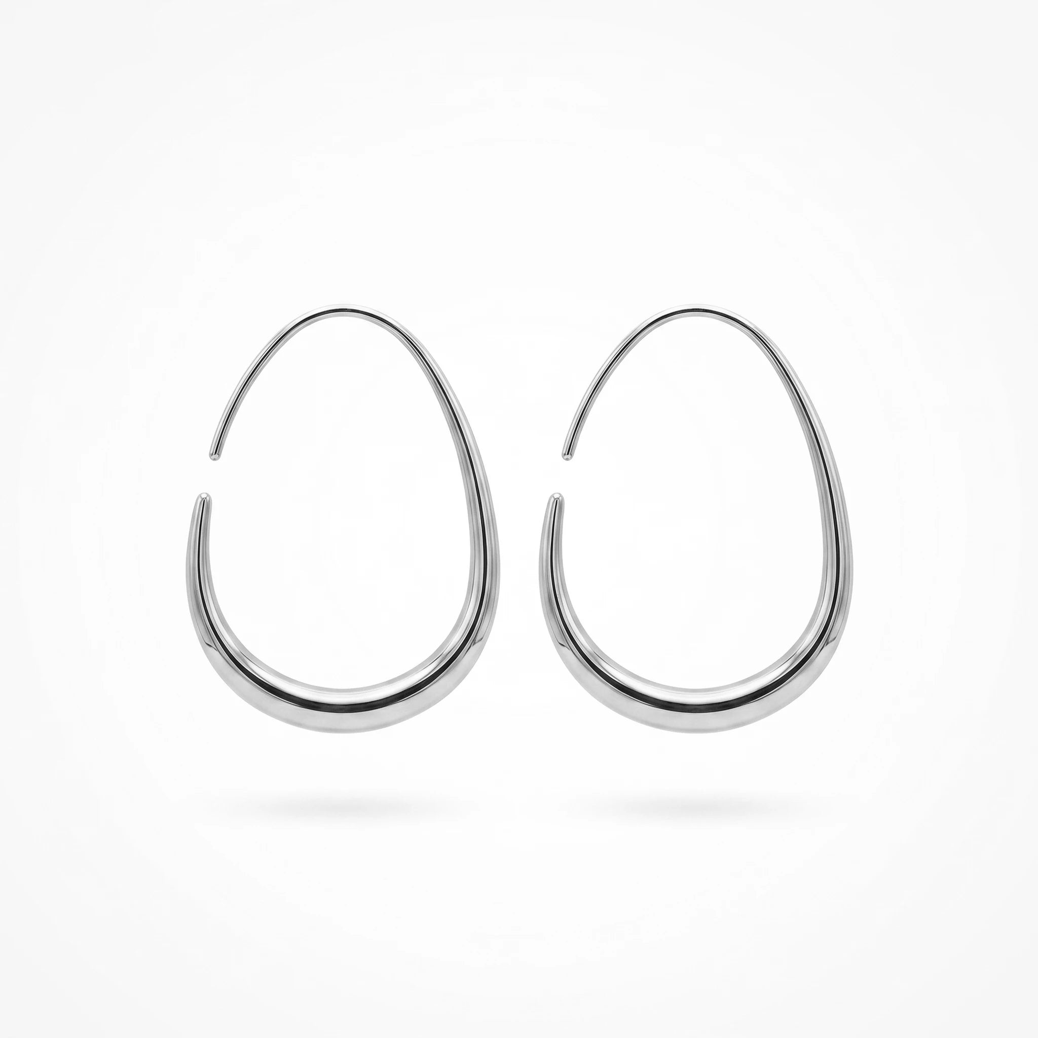 QIAOREN 12321 Waterproof Tarnish Free Open Drop Hoop Earrings Gold Stainless Steel Tapered Oval Egg Shaped Minimalist Jewelry