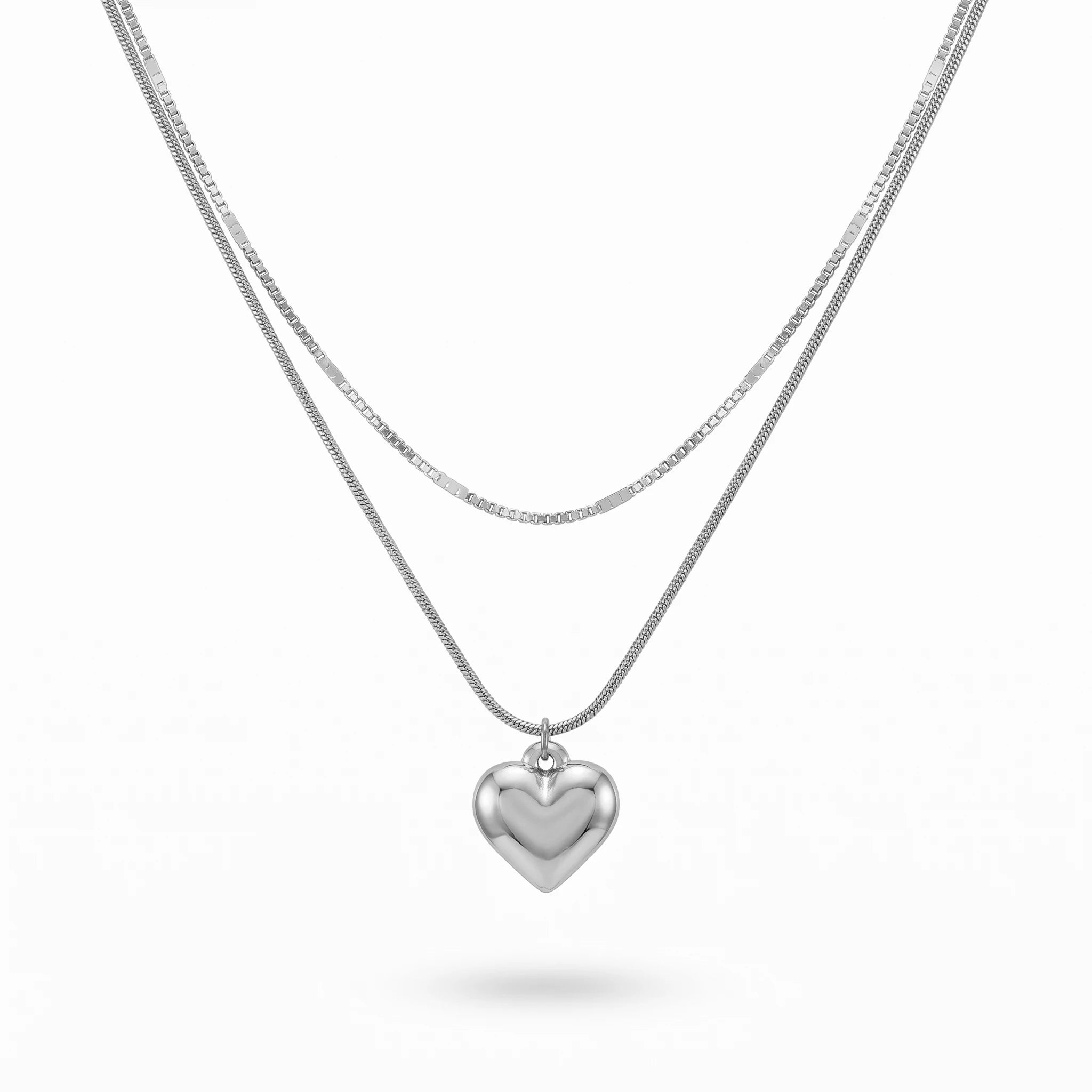 QIAOREN 11235 18K Gold Plated Double Layer Stainless Steel Heart Pendant Necklace Tarnish Free Waterproof Jewelry for Women