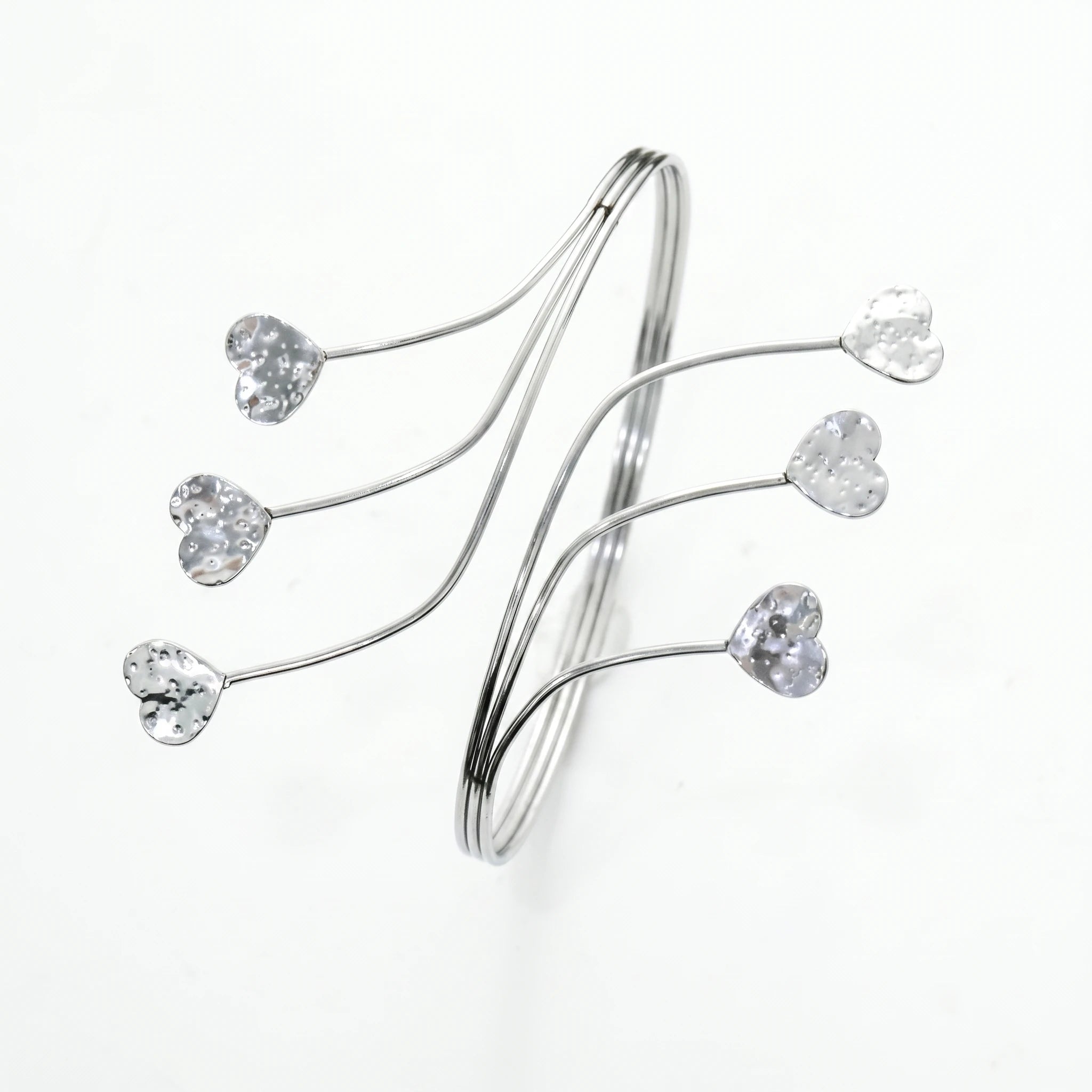 QIAOREN 12807 Trend Romantic Multi Heart Open Cuff Bangle Stainless Steel Silver Adjustable Daily Jewelry