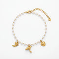 QIAOREN 13321 Sweet Tiny Pearl Anklet with Cupid, Dove & Heart Charms, Retro Love Foot Jewelry Gift for Daily Looks