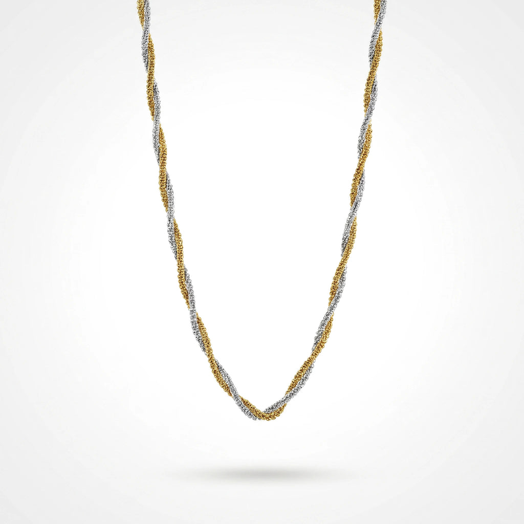 QIAOREN 13544 Two Tone Twisted Sparkling Chain Necklace, Interwoven Gold Silver Glitter Rope Chain