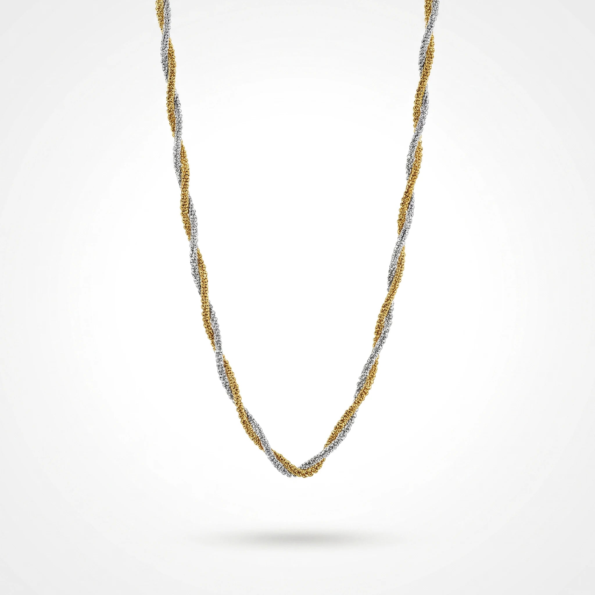 QIAOREN 13544 Two Tone Twisted Sparkling Chain Necklace, Interwoven Gold Silver Glitter Rope Chain