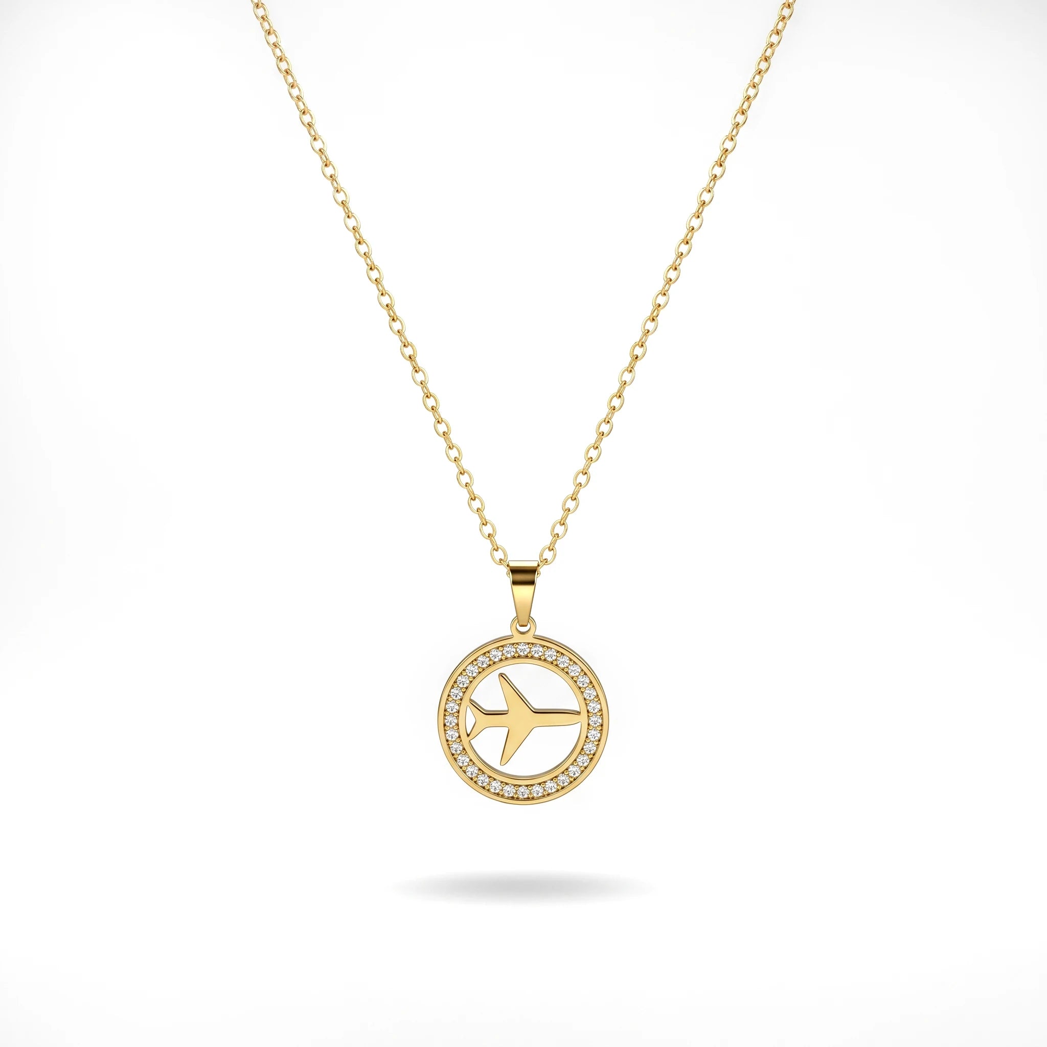 QIAOREN11926 Trendy Wanderlust Airplane Necklace Stainless Steel 18K Gold Plated Aircraft Pendant Travel Jewelry Women US EU