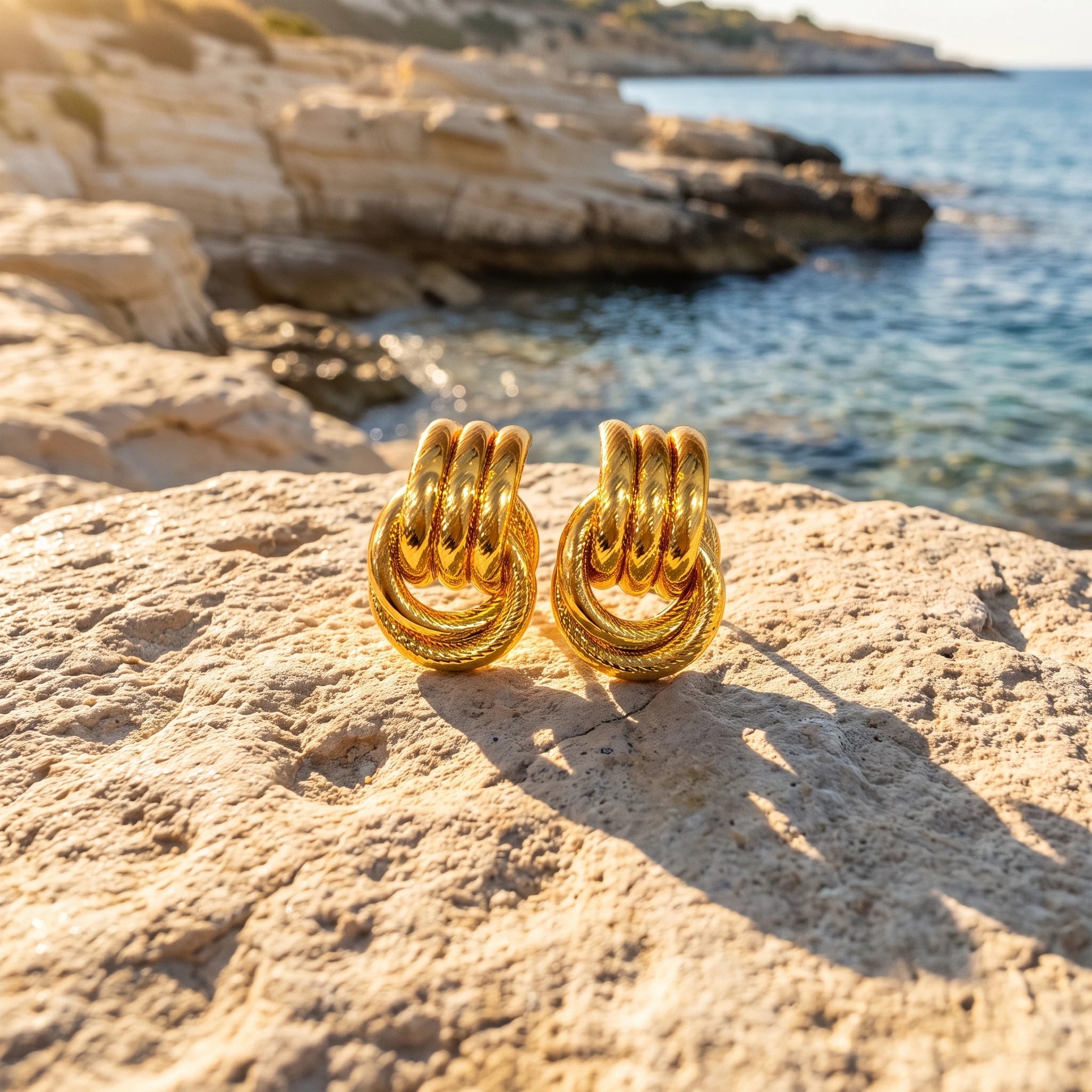 QIAOREN 14534 Waterproof Stainless Steel Stud Earrings Twisted Triple Ring Statement Earrings Hypoallergenic Jewelry Women