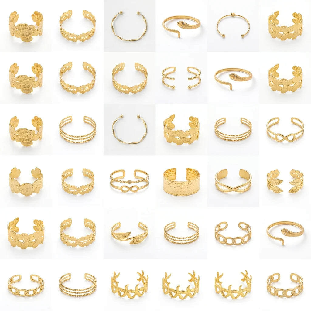 QIAOREN 12710 Boho Irregular Big Small Sculpted Flower Open Gold Bangle Stainless Steel Hollow Stackable Bracelet Wholesale