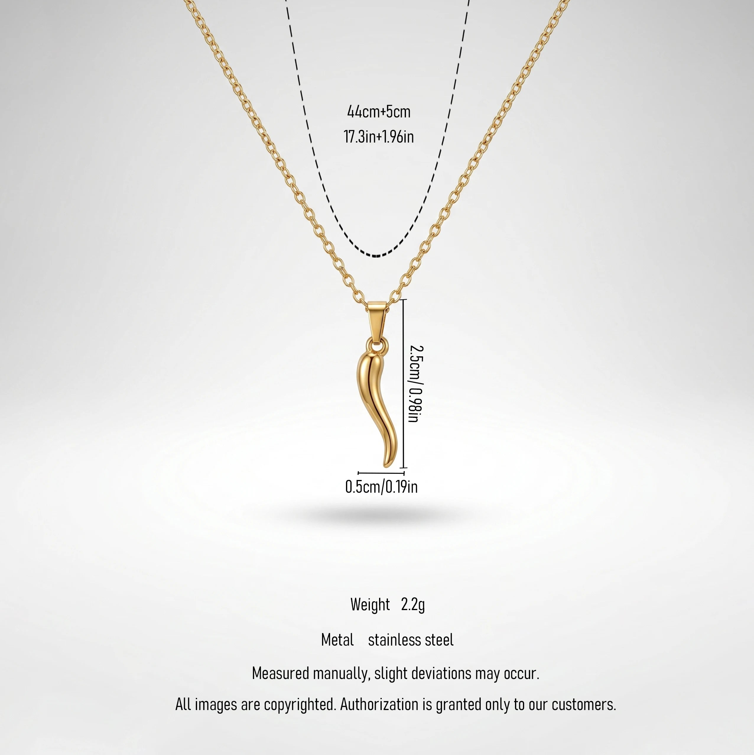 QIAOREN 11953 Elegant Minimalist Italian Horn Necklace Gold Stainless Steel Lucky Chili Pendant Protection Amulet Gift for EU US