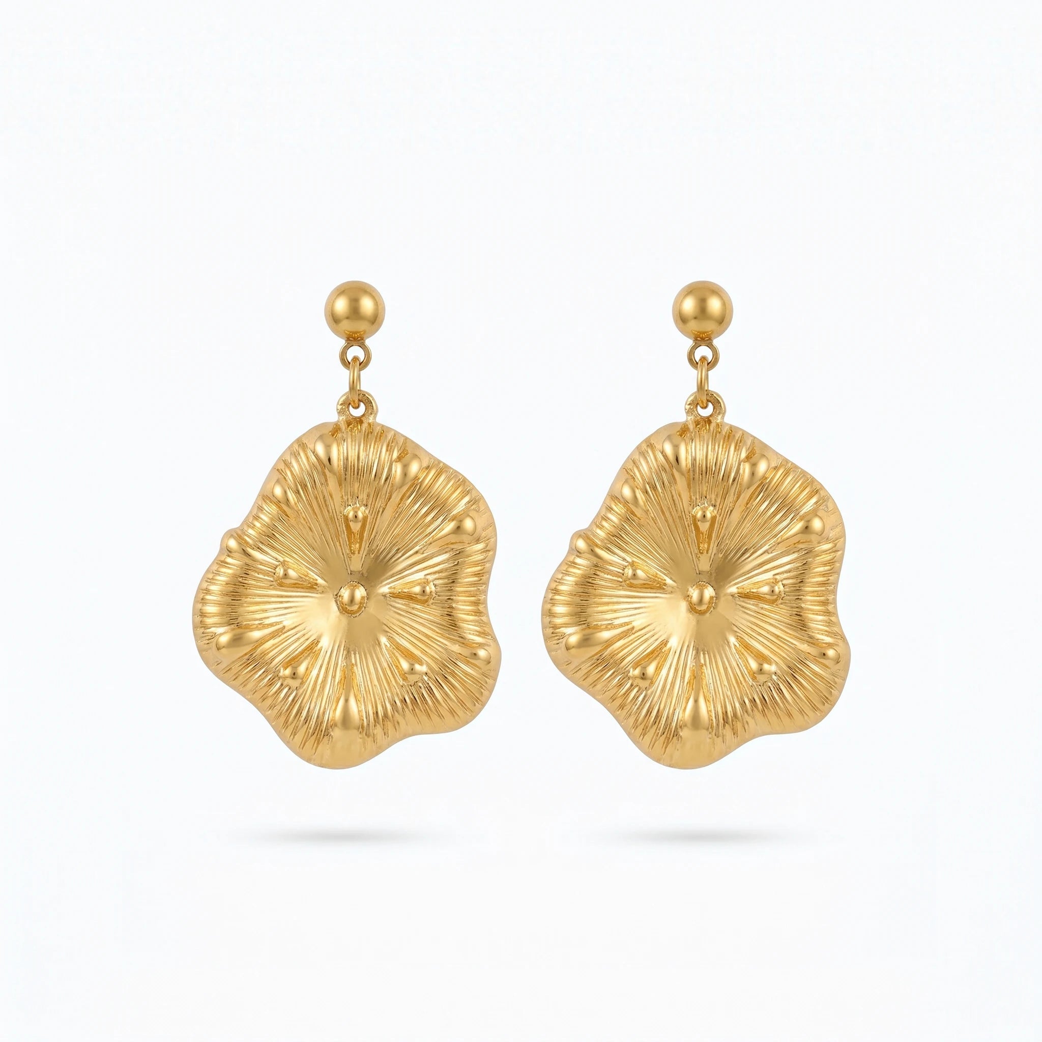 QIAOREN11776 Minimalist Embossed Wavy Floral Dangle Earrings Gold Stainless Steel Fashion Jewelry for Western Girls Vacation