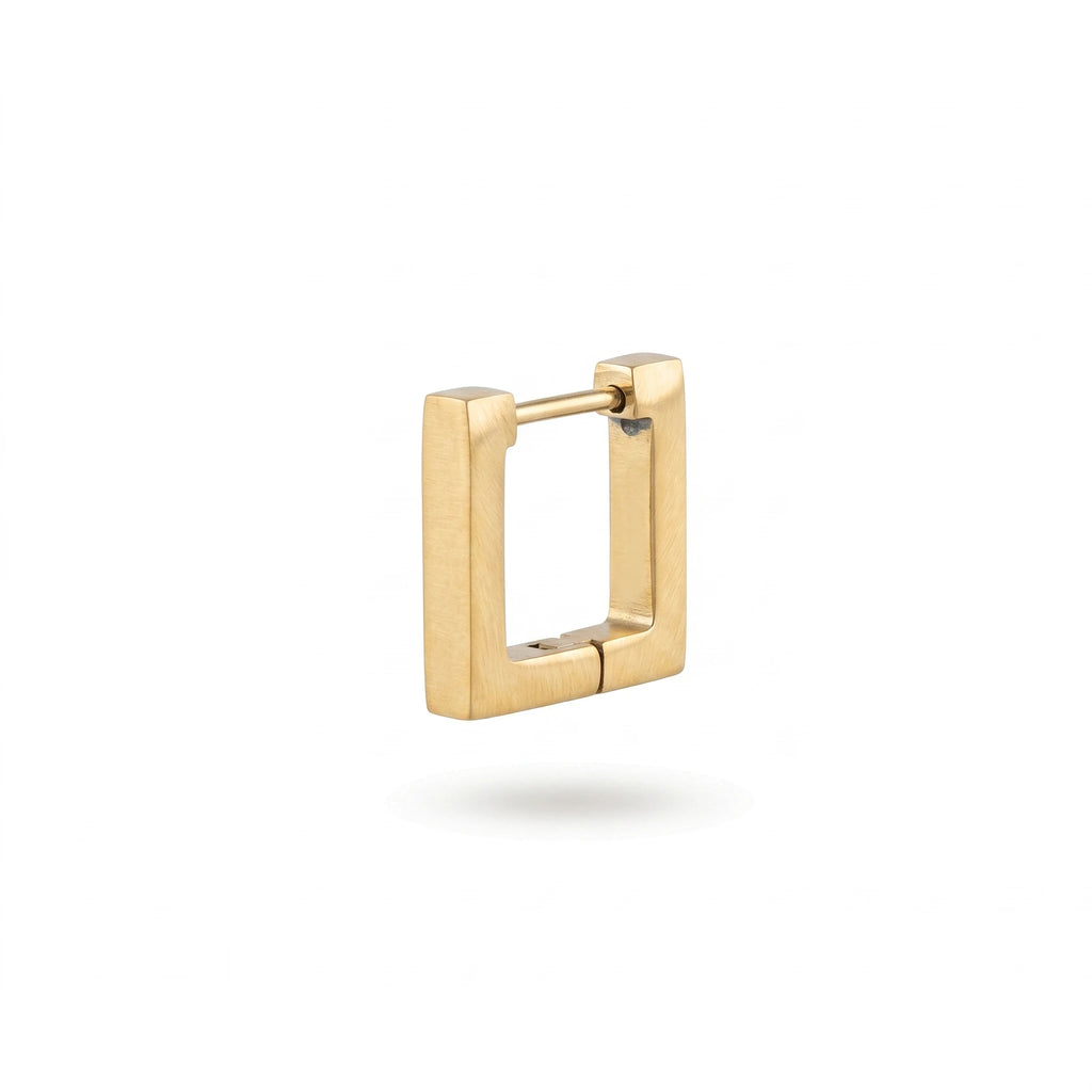 QIAOREN 12579 Matte Finish Rectangle Huggie Hoop Earrings PVD 18K Gold Stainless Steel Hypoallergenic Geometric Ear Buckle