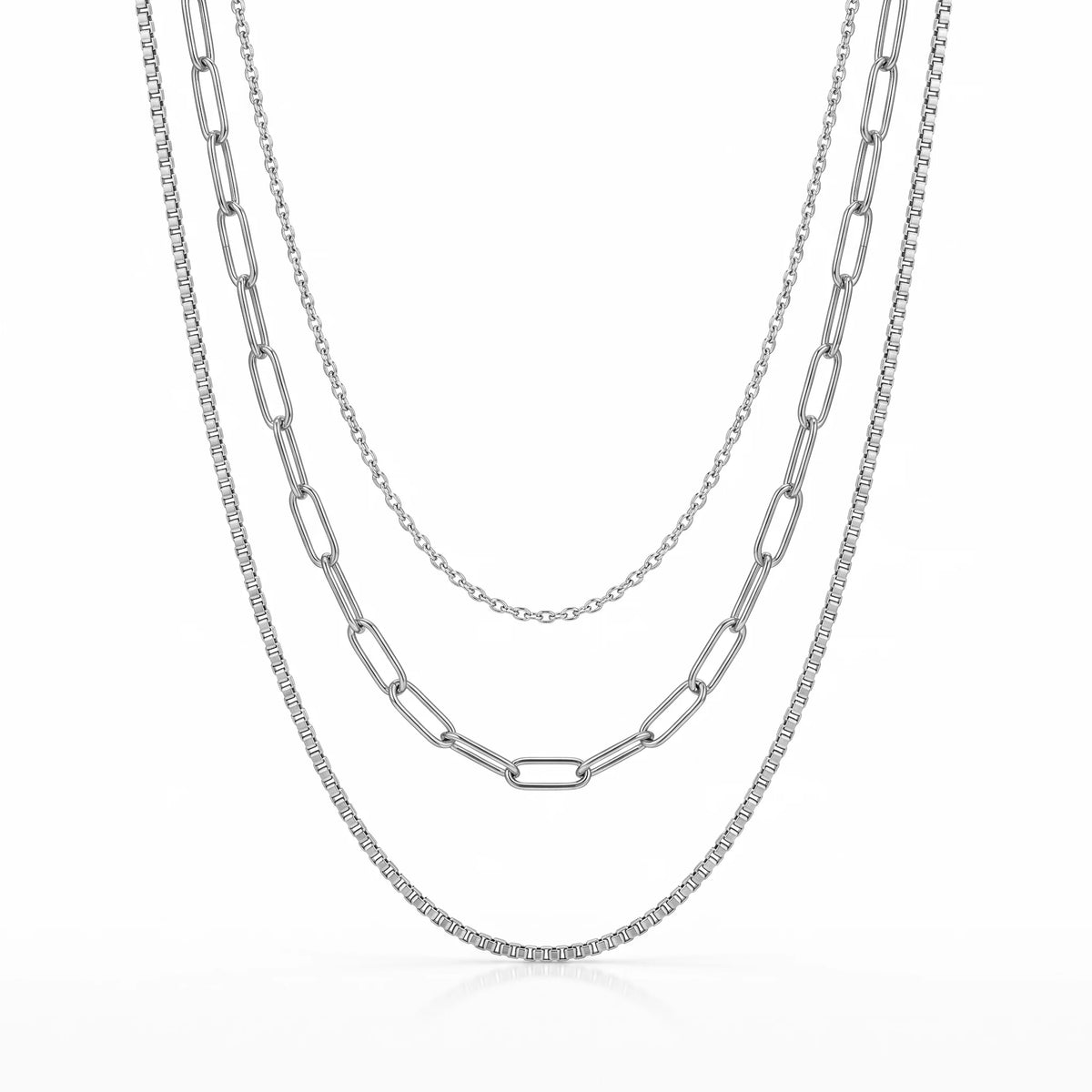 QIAOREN 10590 3 Layered Paperclip Chain Necklace 18K Gold Plated Stainless Steel Waterproof Tarnish Free Trendy Jewelry
